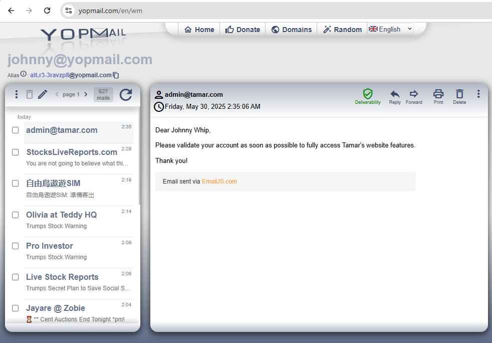 Johnny’s email clientl